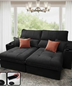 Sofá Retrátil e Reclinável Afrodite Slim 2,90 m Veludo Preto 111 – ZARAT ESTOFADOS