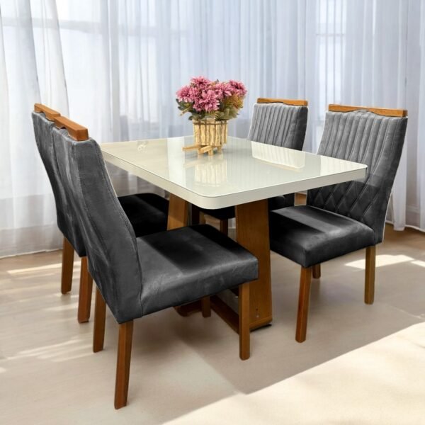 Mesa Sintonia (Tampo Maxi) 120 com 4 Cadeiras Gênova Veludo Grafite – LOPAS + ART ASSENTOS