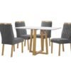 Mesa de Jantar Pedro 90x90 Com 4 Cadeiras Genova  - Cinamomo/Off White/Cinza Veludo