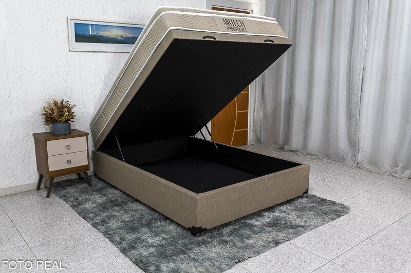 Box Baú Casal Eli Korino Bege Blindado + Colchão Casal Airtech Springpocket 138x188x67 Ortobom - Imagem 2
