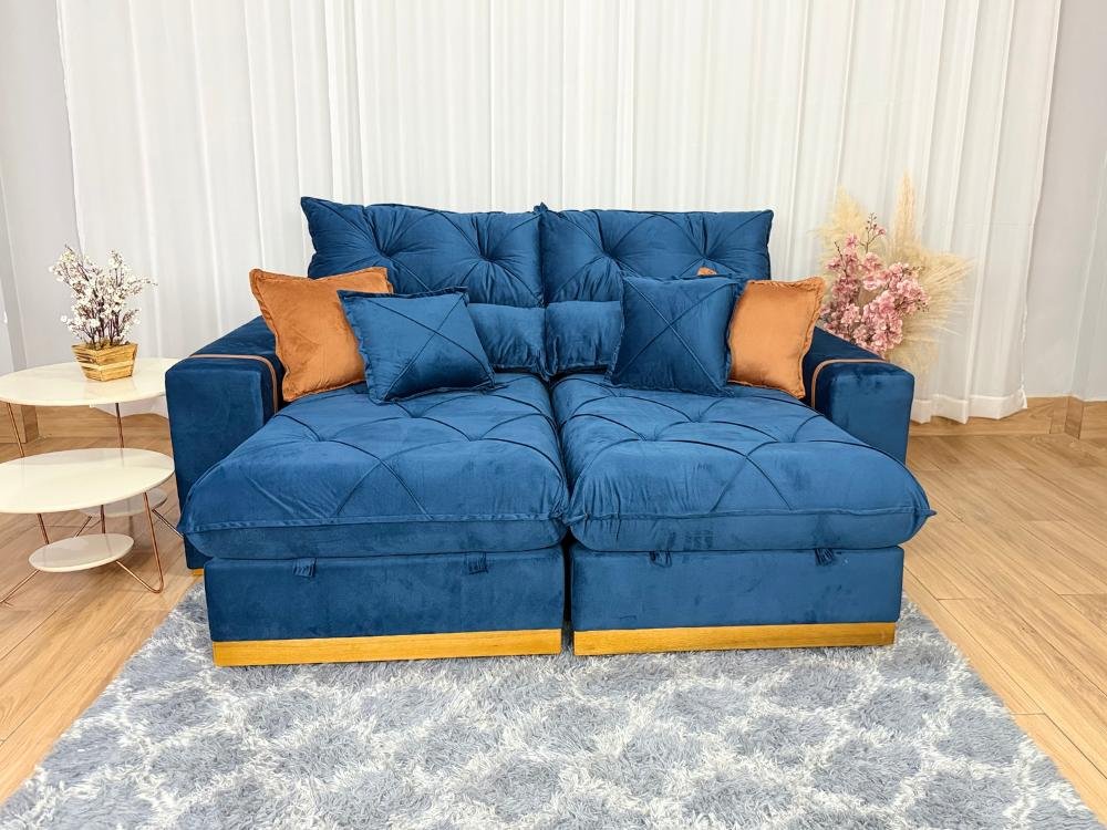 Sofá Retrátil Reclinável Pleno 2.10m - Azul Veludo - Imagem 2