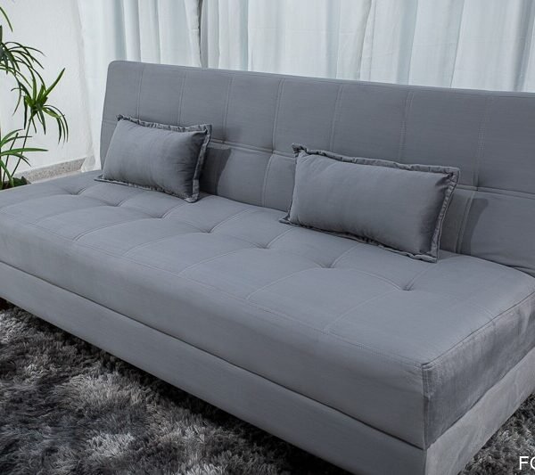 Sofá Cama Arpoador Veludo Cinza Larg. 1.85m
