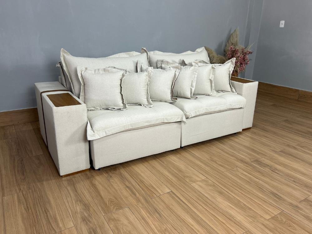 Sofá Retrátil Reclinável Gabriela 2,30m - Bege Linho/Marrom Courino - Imagem 3