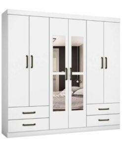 Guarda-Roupa Hércules c/ espelho 6 portas e 4 gavetas - Branco