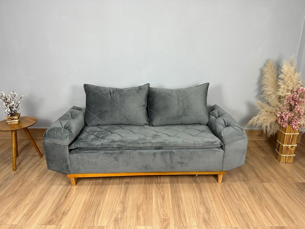 Sofá 3 lugares Berlim 2.00m - Cinza Veludo - Imagem 5