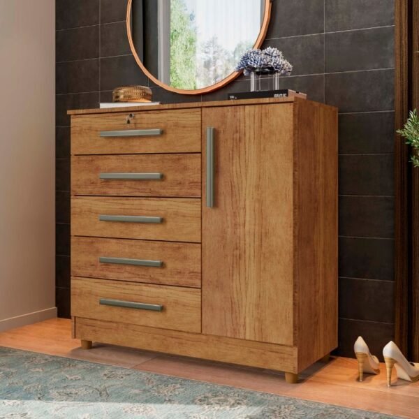Cômoda Vitória 5 gavetas 1 porta - Cedro