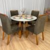 Mesa de Jantar Bali Circular 1.10x1.10 c/4 Cadeiras Isa  - Cinamomo/Off White/Marrom Veludo