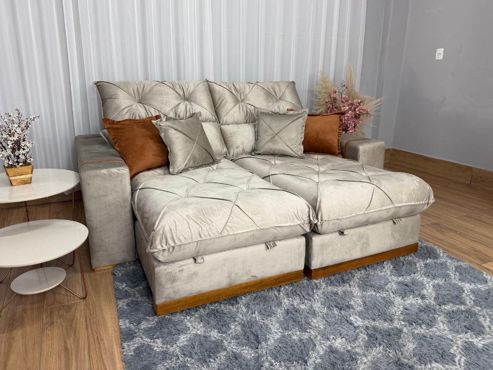 Sofá Retrátil Reclinável Pleno 2.30m - Capuccino Veludo