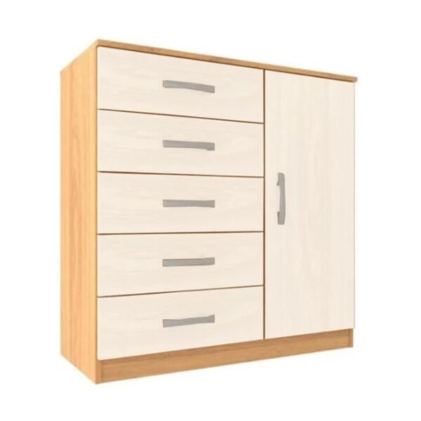 Cômoda 5 gavetas 1 porta Ref.: 012 - Cinamomo /Off White