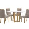 Mesa de Jantar Pedro 90x90 Com 4 Cadeiras Gênova - Cinamomo/Off White/Bege veludo