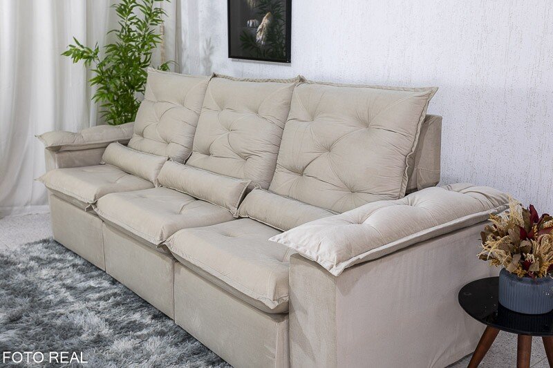Sofá Retrátil Reclinável Roma 2.70m Veludo Bege 01 - D28 Soft - Imagem 5