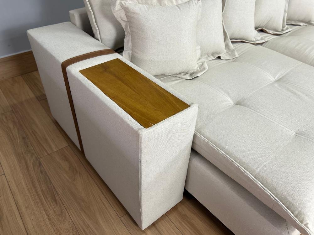 Sofá Retrátil Reclinável Gabriela 2,50m - Bege Linho/Marrom Courino - Imagem 8