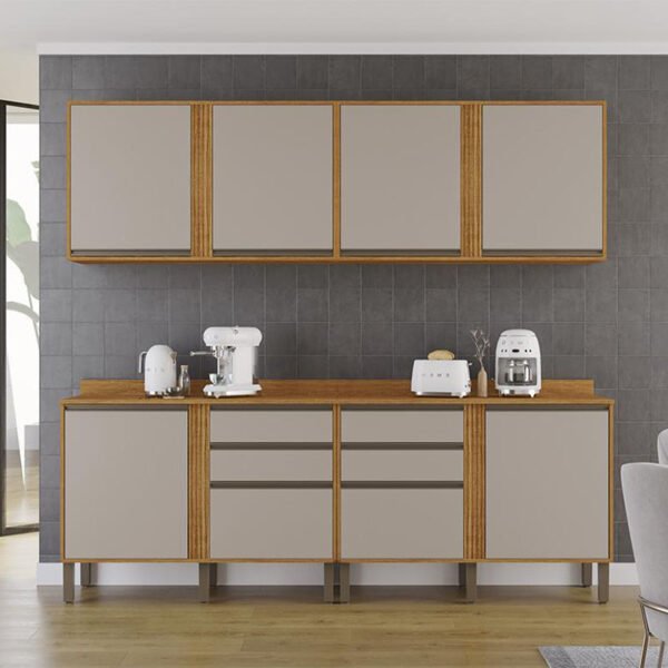 2 Balcões Pérola Cinamomo/Off + 2 Aéreo Pérola 2 Portas Cinamomo/Off Larg. 2.40m - Sallêto