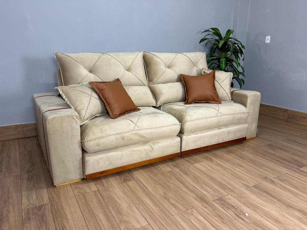 Sofá Retrátil e Reclinável Gran Bello 2.50m - Bege Veludo - Imagem 2