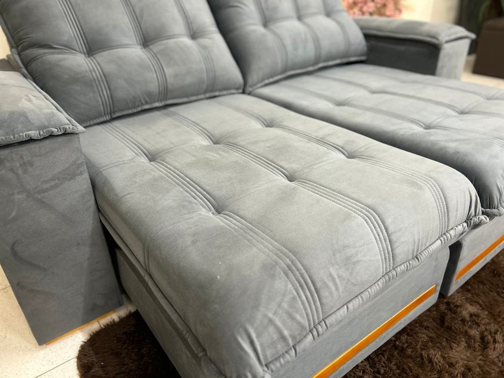 Sofá Retrátil Reclinável Iguaçu 2.10m - Cinza Veludão - Imagem 5