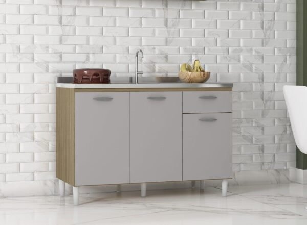 Balcão de cozinha Poquema para pia 1,20 - Damasco/Off White