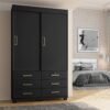 Guarda-Roupa Buzios 2 portas de correr Sem espelho 6 gavetas - Preto