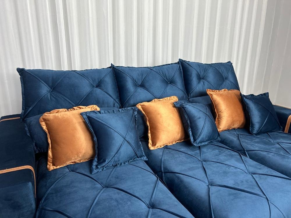 Sofá Retrátil Reclinável Pleno 3 Módulos 2.90m - Azul Veludo - Imagem 5