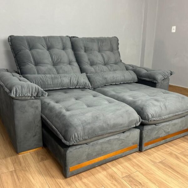 Sofá Retrátil e Reclinável Istambul 2.10m - Cinza Veludo