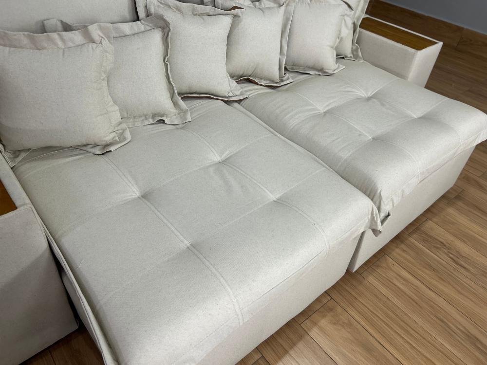 Sofá Retrátil Reclinável Gabriela 2,30m - Bege Linho/Marrom Courino - Imagem 7