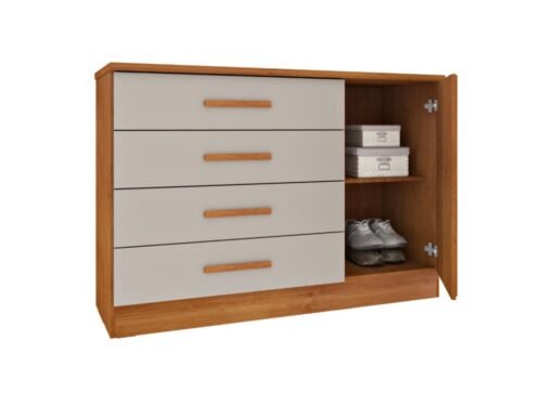 Cômoda Sapateira Barcelona 4 Gavetas 1 Porta Tcil - Cinamomo/Off White - Imagem 3