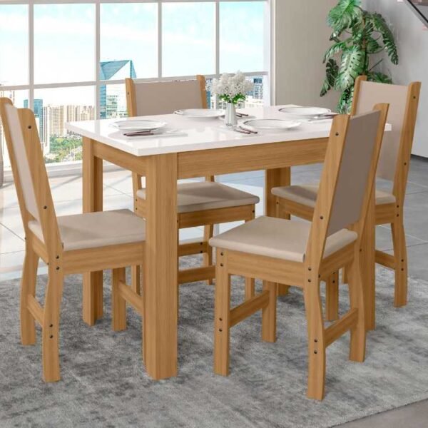 Mesa de Jantar Bellagio  Com 4 Cadeiras Clara - Freijo/Off White