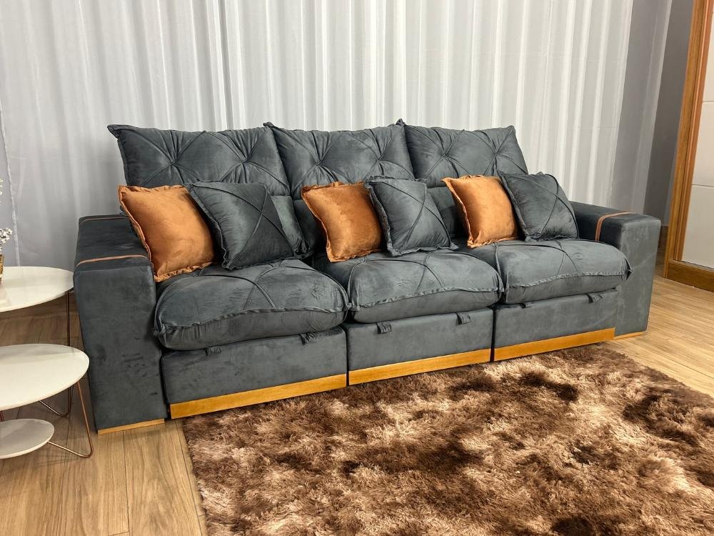 Sofá Retrátil Reclinável Pleno 3 Módulos 2.90m - Cinza Veludo - Imagem 5
