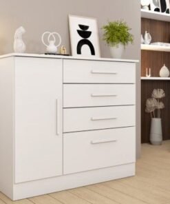 Cômoda Sapateira Chicago 4 Gavetas 1 Porta Tcil - Branco