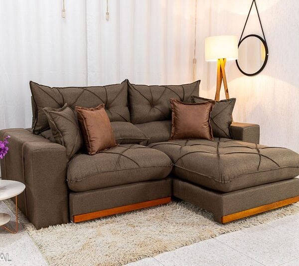 Sofá Retrátil Reclinável Gran Bello 2.50m Linho Marrom - Molas Ensacadas Pocket