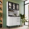 Armário Kit de Cozinha c/ Vidro 1,05m Pratika - Branco/Preto
