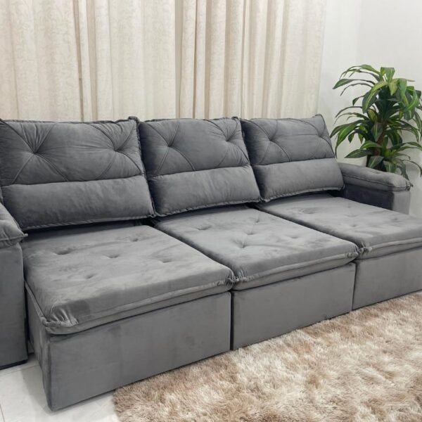 Sofá Retrátil e Reclinável REF 2030 2.80m - Cinza Veludão