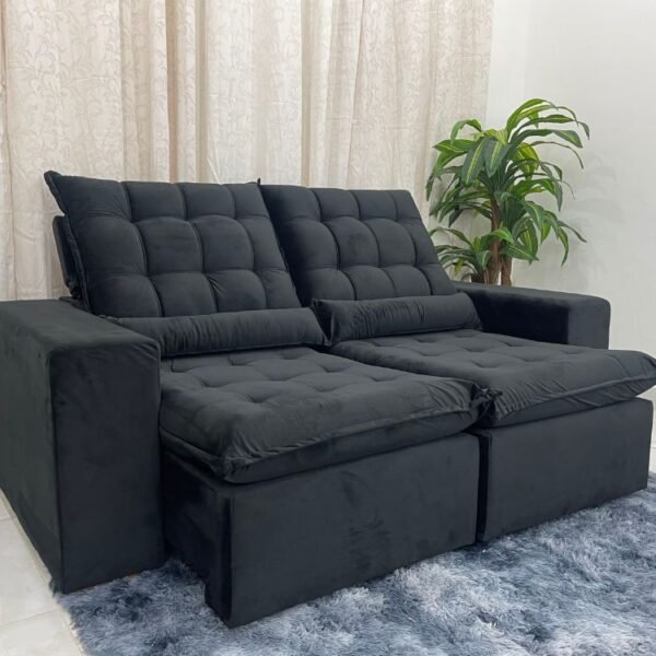 Sofá Retrátil Reclinável Small 2.00m - Preto Veludão