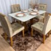 Mesa de Jantar Madri 1.20x0.80 Com 4 Cadeiras Londres - Cinamomo/Off white/Avelã Veludo