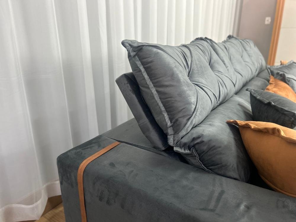 Sofá Retrátil Reclinável Pleno 3 Módulos 2.60m - Cinza Veludo - Imagem 7
