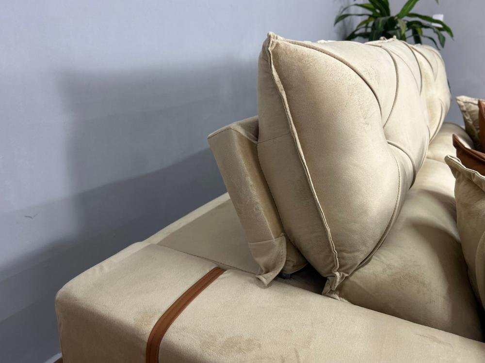 Sofá Retrátil e Reclinável Gran Bello 2.50m - Bege Veludo - Imagem 6