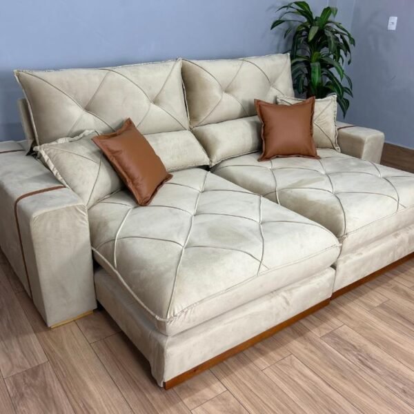 Sofá Retrátil e Reclinável Gran Bello 2.50m - Bege Veludo