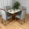 Mesa de Jantar Bali 1.20x0.80 Com 4 Cadeiras Isa - Cinamomo/Off White/Cinza Veludo