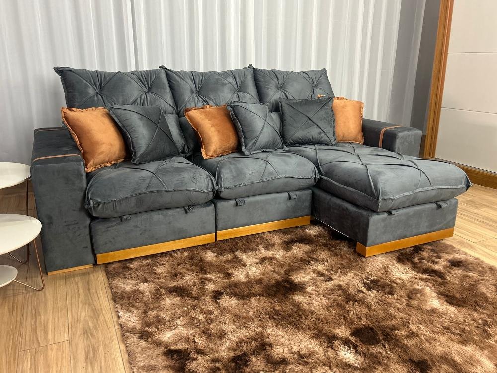 Sofá Retrátil Reclinável Pleno 3 Módulos 2.90m - Cinza Veludo - Imagem 4