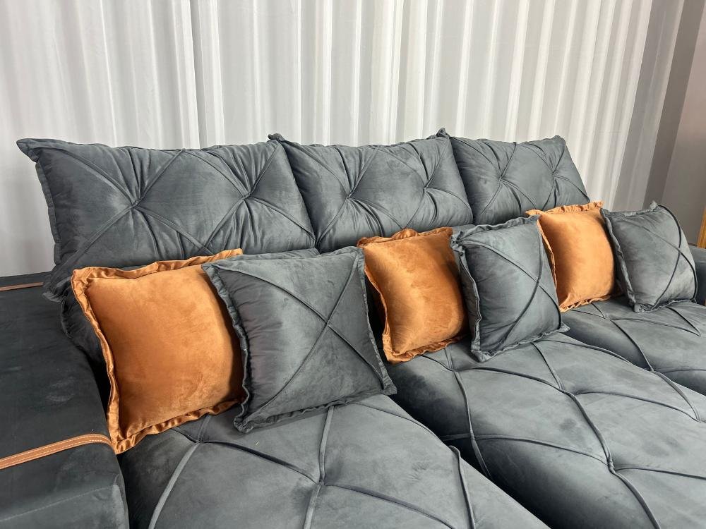 Sofá Retrátil Reclinável Pleno 3 Módulos 2.90m - Cinza Veludo - Imagem 2