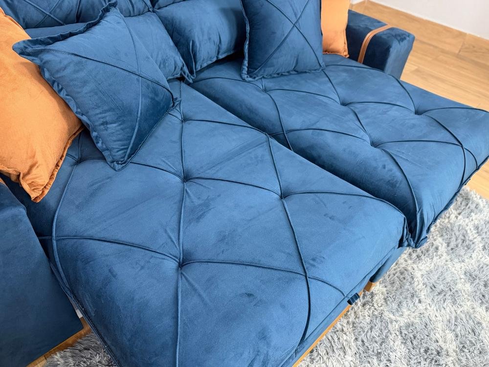Sofá Retrátil Reclinável Pleno 2.10m - Azul Veludo - Imagem 6