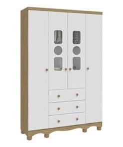 Armário Tedy 4 Portas - Branco/Carvalho