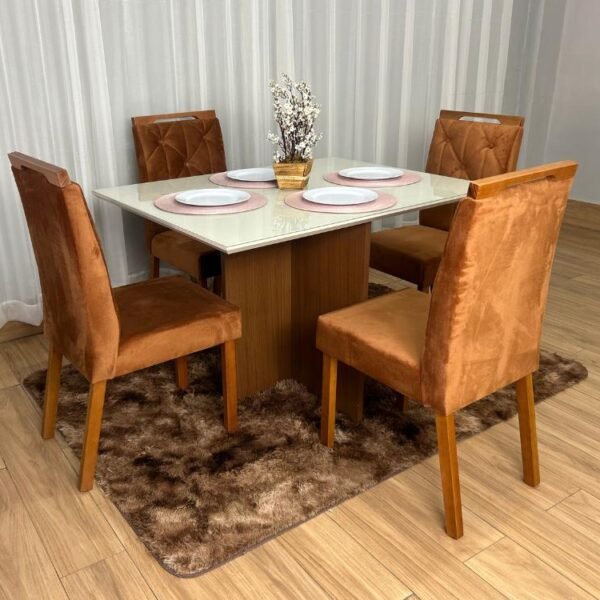 Mesa de Jantar Helo 1.20x0.90 Com 4 Cadeiras Jasmim - Mel/Off White/Terracota