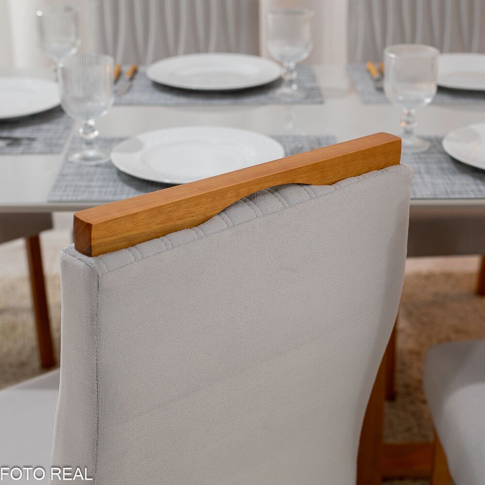 Mesa Pedro Mel Vidro OFF 160×80 6 Cadeiras Genova Veludo Prata 514 Madeira Maciça Art Assento - Entregue Montada - Imagem 5