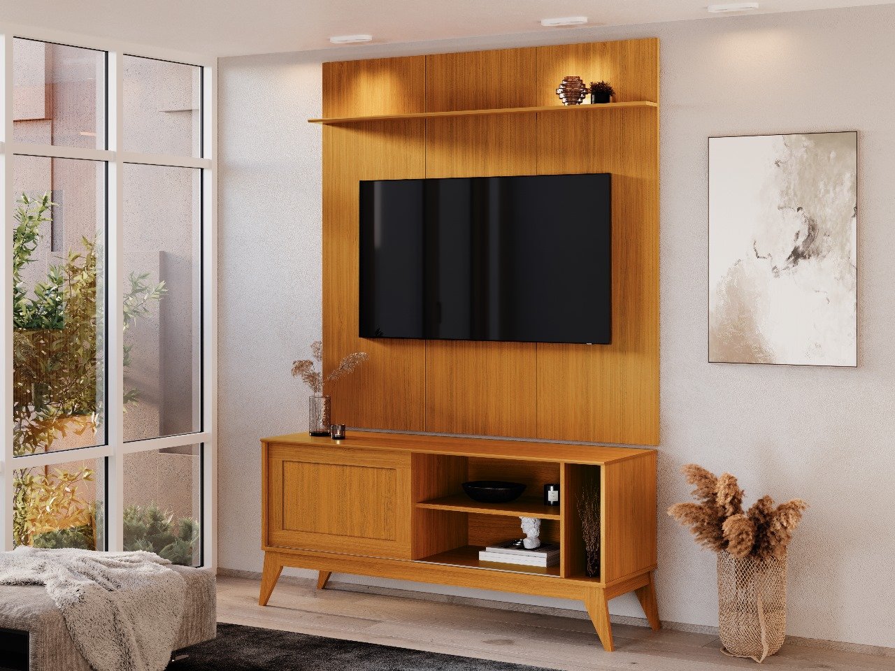 Rack Aruba com Painel Avant 55" - Cedro