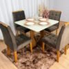Mesa de Jantar Madri 0.90x0.90 Com 4 Cadeiras Londres - Cinamomo/Off white/Marrom Veludo