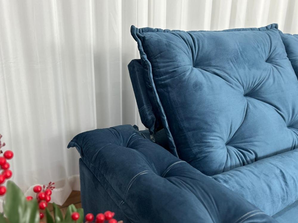 Sofá Retrátil Reclinável Porto Madero 2.00m- Azul Veludo - Imagem 7