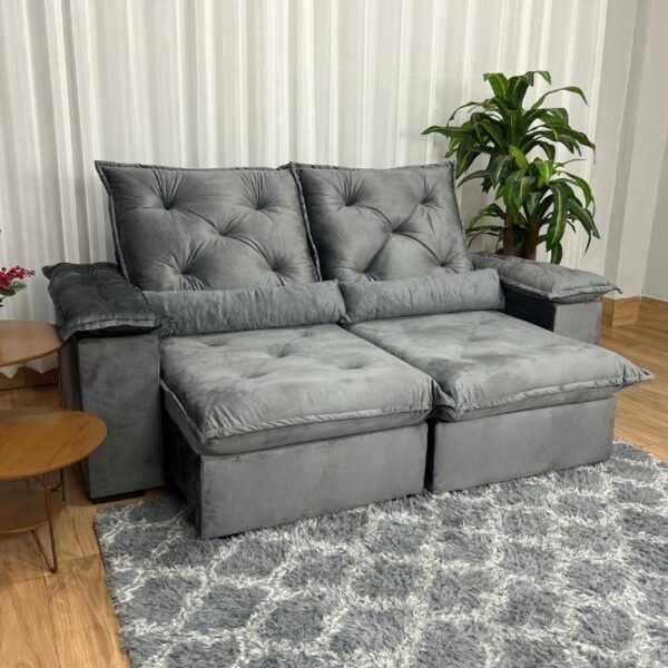 Sofá Retrátil Reclinável Porto Madero 2.00m- Cinza Veludo