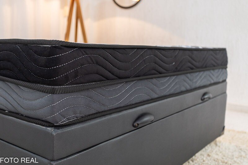 Box Baú Casal Eli Korino Preto Blindado + Colchão Casal Ortopédico EPS Iso Dupla Face D-33 138x188x62 Ortobom | Suporta até 260kg - Imagem 8