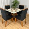 Mesa de Jantar Bali 90x90 Com 4 Cadeiras Isa - Cinamomo/Off White/Preta