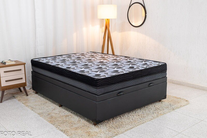 Box Baú Casal Eli Korino Preto Blindado + Colchão Casal Ortopédico EPS Iso Dupla Face D-33 138x188x62 Ortobom | Suporta até 260kg - Imagem 3
